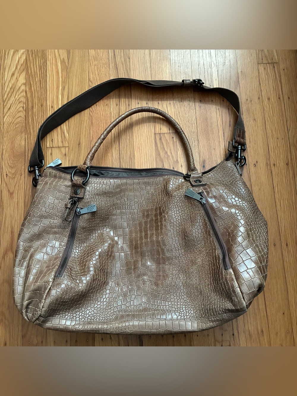 Rare George Gina and Lucy Croc-Embossed Tote Shoulder Leather Bag Large Brown